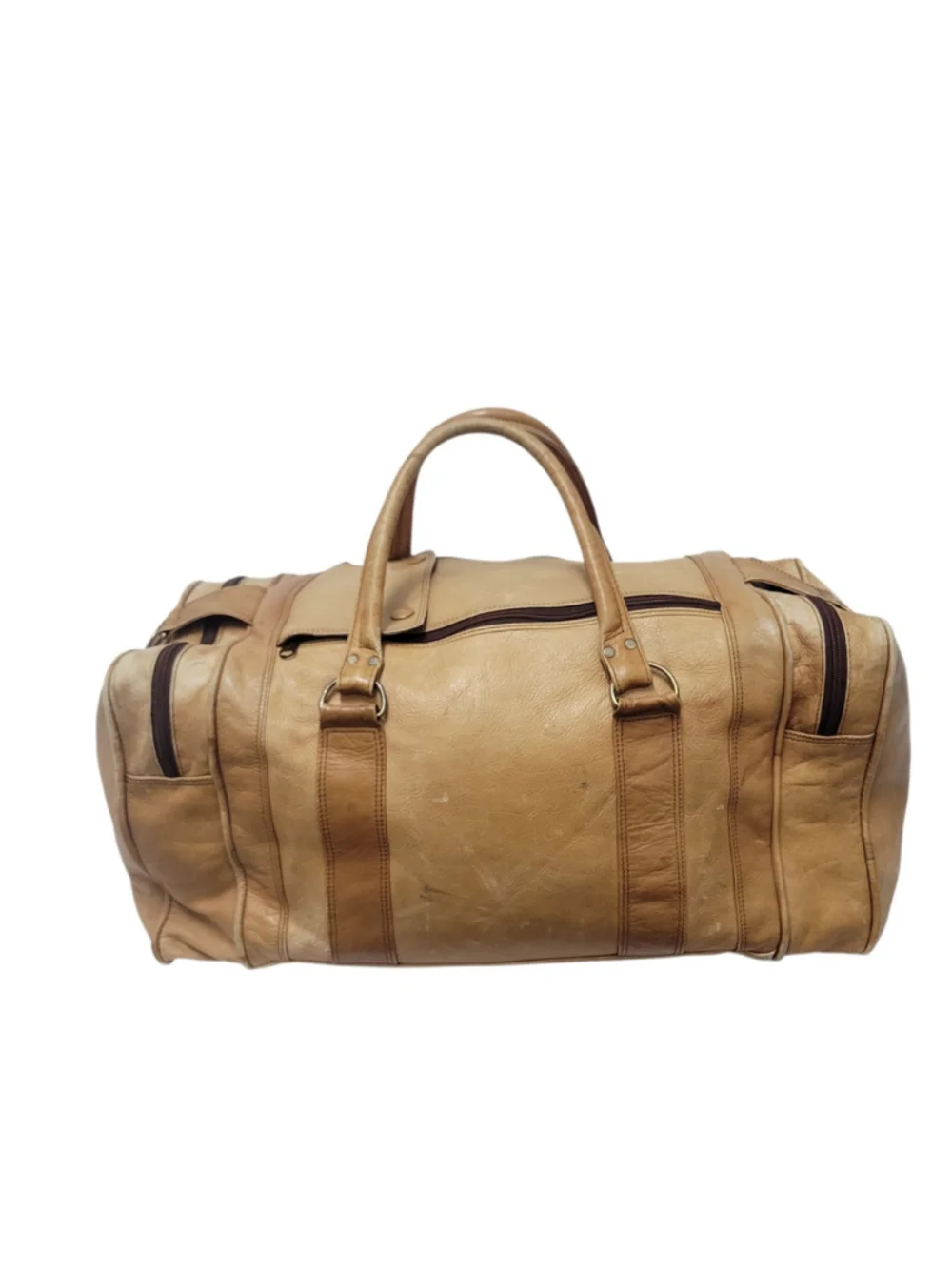 YURY Bags Brown Genuine Leather Double-Handle Adult Unisex Duffle Bag Vintage